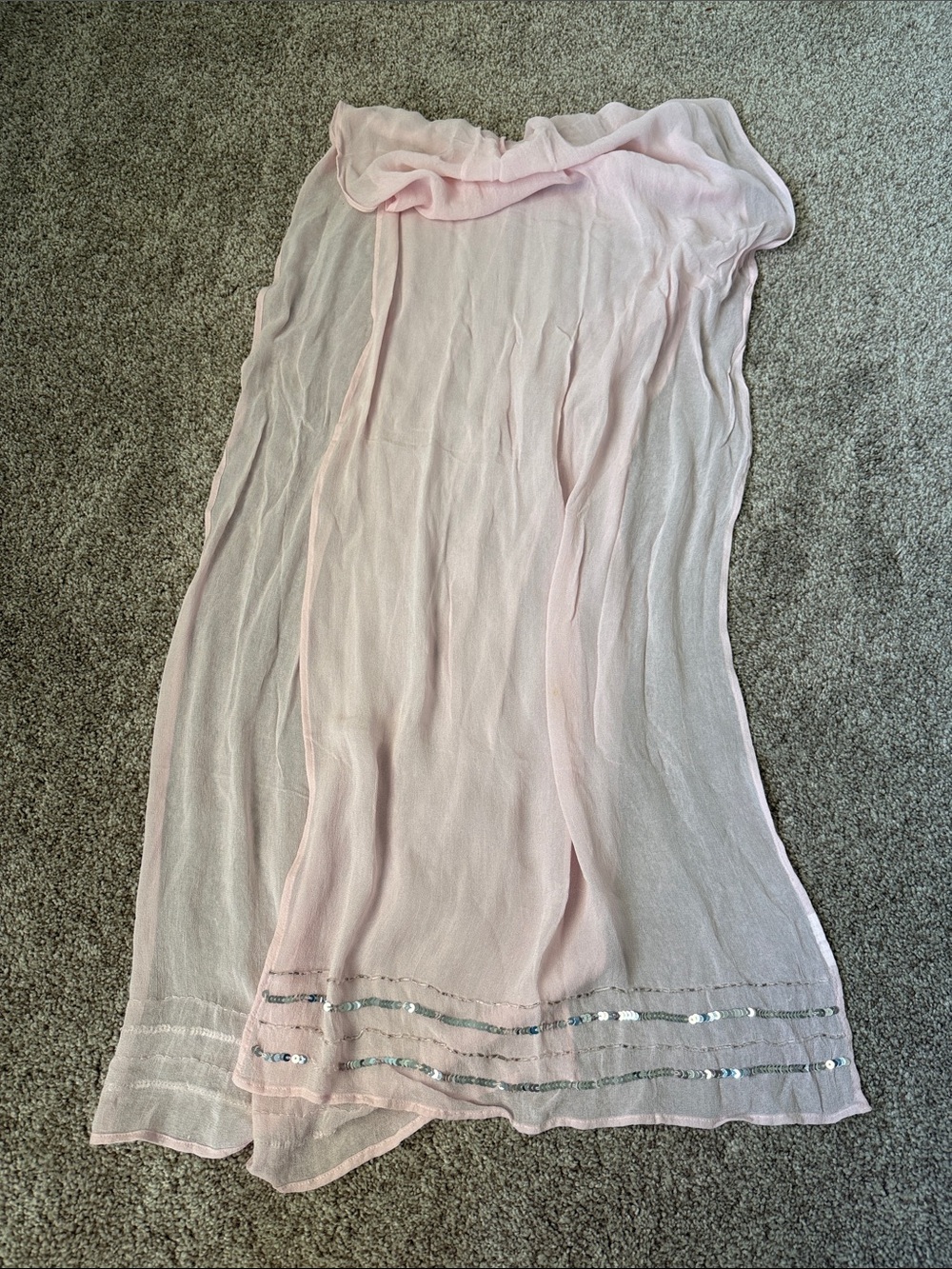 Sheer Light Pink Sequin Trim Scarf